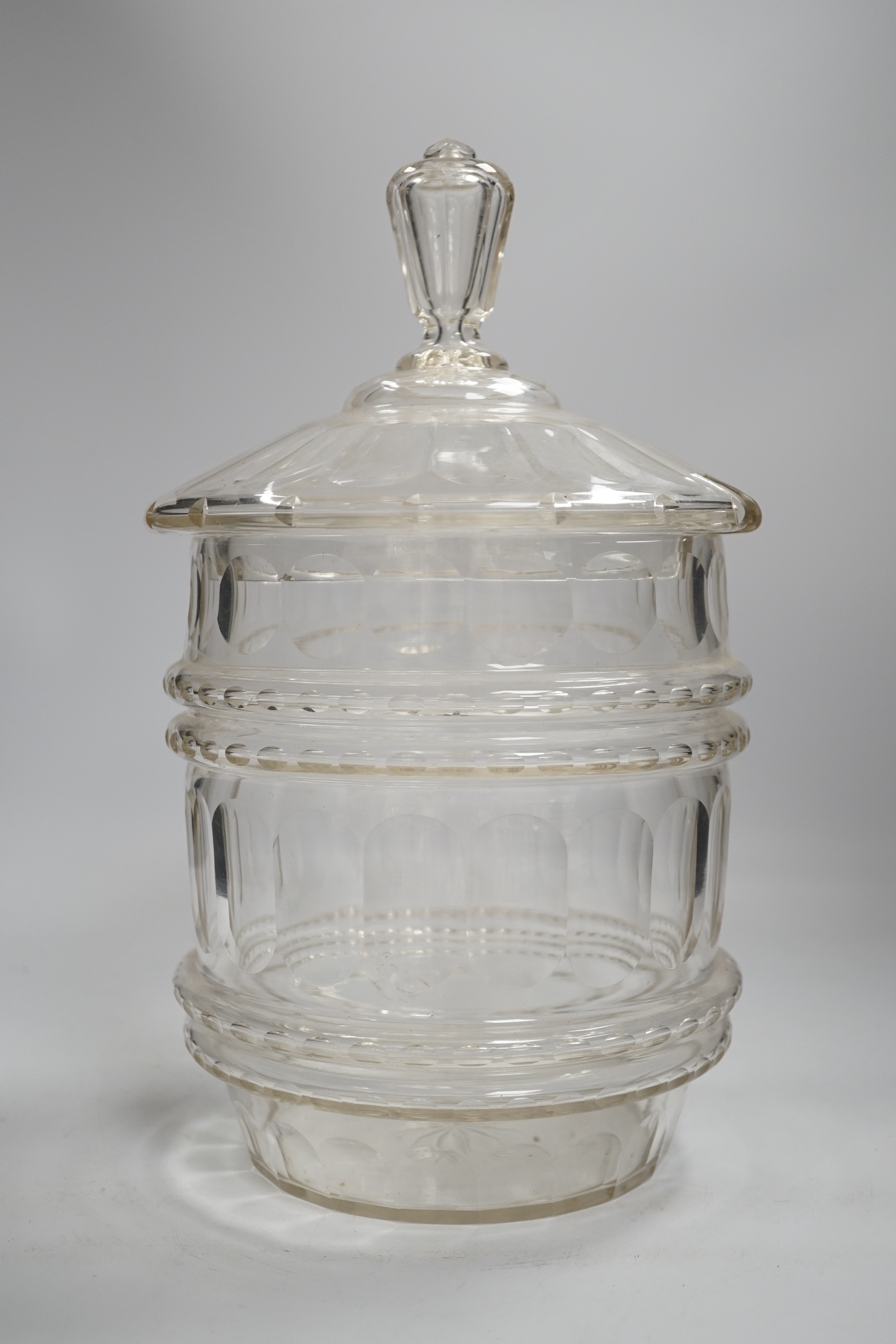 A cut glass punch bowl and cover, 33cm high